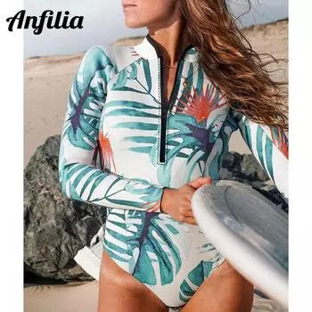 Charmleaks женский цельный купальник на молнии с принтом, костюм для серфинга с длинными рукавами, пляжный купальный костюм UPF 50+