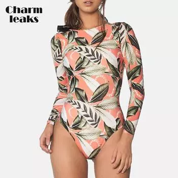 Charmleaks женский цельный купальник с принтом купальник с открытой спиной гидрокостюм вечерние купальник рашгард UPF 50+