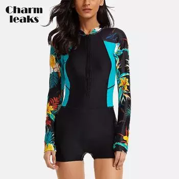 Charmleaks женский цельный рашгард с длинным рукавом на молнии костюм для серфинга купальник-боксер купальный костюм одежда для купания UPF 50+