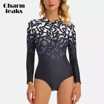 Charmleaks женский цельный рашгард с длинным рукавом на молнии закрытый купальник с принтом купальник консервативная одежда для плавания UPF 50+