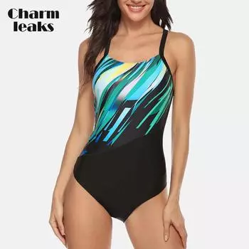 Charmleaks женский цельный спортивный купальник спортивные купальники спортсмен бикини с открытой спиной пляжная одежда купальные костюмы M чёрный