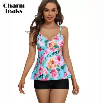 Charmleaks Женский комплект танкини Купальники Купальники Спагетти с V-образным вырезом Купальный костюм M