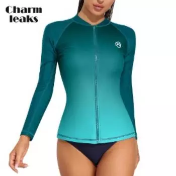 Charmleaks женский купальник с длинным рукавом Rash Guard UV Sun Protection на молнии с градиентом S зелёный