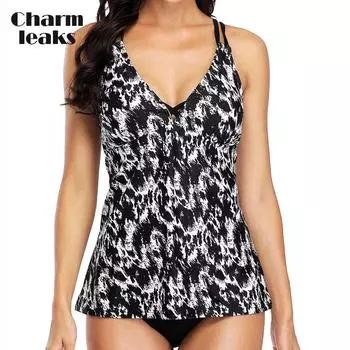 CHARMLEAKS Женский купальник танкини с принтом, комплект из двух частей с V-образным вырезом