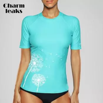 Charmleaks женский Рашгард с короткими рукавами Купальник с цветочным принтом Купальник для серфинга Топ рашгард UPF50+