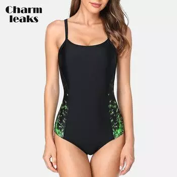 CharmLeaks женский спортивный цельный купальный костюм Racerback, купальный костюм, тренировочный купальный костюм L чёрный/красный