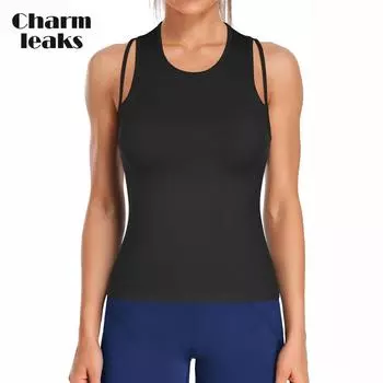 CHARMLEAKS Женский топ для тренировок, топы для йоги в рубчик, укороченные топы на бретельках для тренировок, бега M чёрный