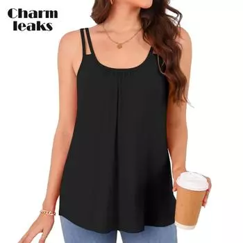 CHARMLEAKS Женский топ-майка со встроенными бюстгальтерами, летний регулируемый топ на бретельках-спагетти, топы с круглым вырезом, свободный крой L розовый