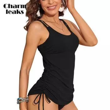 Charmleaks женский топ танкини с завязками по бокам, купальный костюм, топ из ребристой ткани, спортивный купальник с контролем живота M