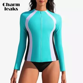 CHARMLEAKS Женский жилет с защитой от ультрафиолета на молнии с длинным рукавом и рубашкой-рашгардом XS чёрный