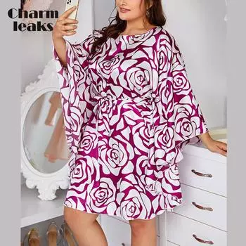 Charmleaks женское цельное платье размера плюс, ночная рубашка, шелковистая ночная рубашка, летний шелковый халат, пижама с v-образным вырезом, сексуальная