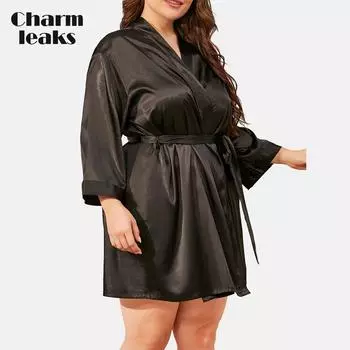 Charmleaks женское цельное платье размера плюс, ночная рубашка, шелковистая ночная рубашка, летний шелковый халат с v-образным вырезом, сексуальные пижамы