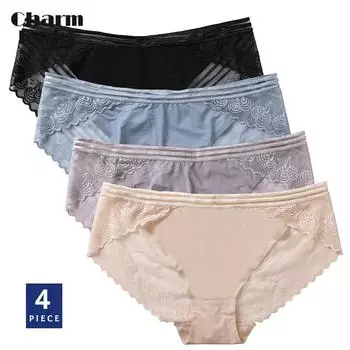 Charmleaks женское кружевное нижнее белье, комплект из 4 шт., сексуальные трусики-стринги, мягкие хлопковые трусы танга