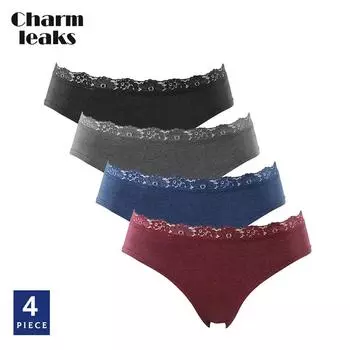 Charmleaks женское нижнее белье хипстерские трусики-стринги из хлопка 4 шт. в упаковке танга-стринги кружевные прозрачные
