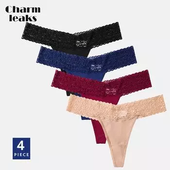 Charmleaks женское нижнее белье кружевные ретро очаровательные стринги танга стринги стрейч хипстерские трусы-бикини сексуальное нижнее белье 4 шт. S