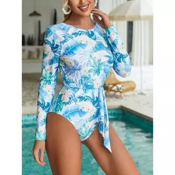 Charmlesks цельный купальник с завязками, женский купальник с длинными рукавами Rushguard, защита от солнца, купальник для серфинга l синий