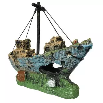Charmoon Aquarium Object Ship Sunken Fish Tank Ornament Resin Hideout Interior Figurine Decoration