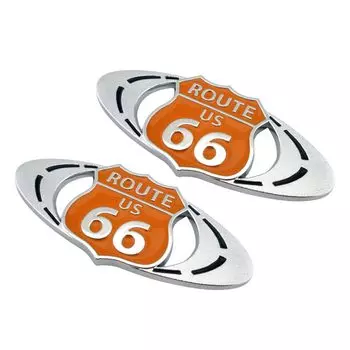 Charmoon Emblem Route 66 Наклейка Автомобиль Мотоцикл Металл Ретро Наклейка Route66 Товары Набор из 2 шт. (Красный/Серебряный)