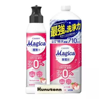 CHARMY Magica Средство для мытья посуды с ферментами и ароматом свежего персика 220 мл Сменный блок 710 мл Набор из 1 влажного полотенца с оригинальным логотипом Kunutonn H в комплекте + +