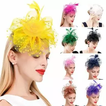 Чародейская шляпа с сетчатой вуалью, цветочным декором из искусственного жемчуга и перьями, головные уборы для чаепития, зажим для волос, обруч для волос в стиле ретро, повязка на голову для вечеринки розы красного