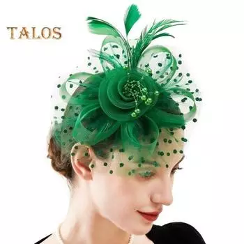 Чародейская шляпа с сетчатой вуалью, цветочным декором из искусственного жемчуга и перьями, головные уборы для чаепития, зажим для волос, обруч для волос в стиле ретро, повязка на голову для вечеринки розы красного