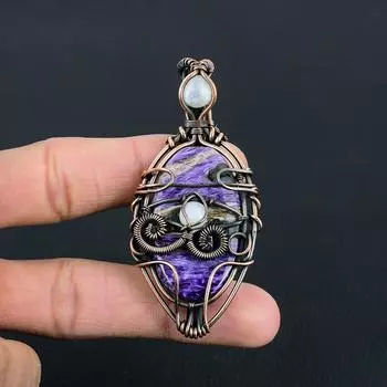 Чароит и лунный камень, драгоценный камень, чистая медная проволока, удивительная ювелирная подвеска ручной работы 2.56 Inches фиолетовый