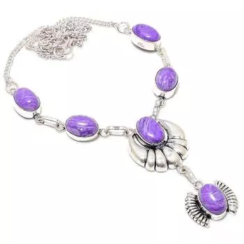 Ювелирное ожерелье из серебра 925 пробы с драгоценным камнем чароит 18 дюймов i7S00 фиолетовый