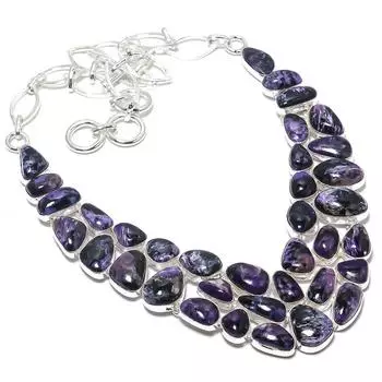 Чароит драгоценный камень ручной работы 925 пробы серебряное ювелирное ожерелье 18 дюймов JCN484-52