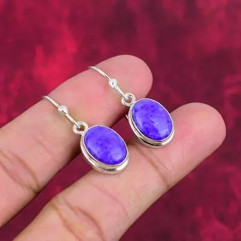 Серьги ручной работы с драгоценными камнями чароит, серьги из цельного серебра 925 пробы, антикварные ювелирные изделия, для подарка на помолвку 1.50 Inches синий
