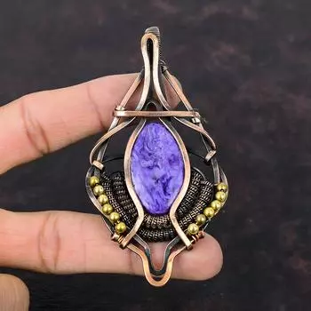 Charoite Pendant Copper Wire Wrapped Gemstone Jewelry Handmade Pendant Copper Wire Wrap Pendant Stylish Pendant Antique Jewelry Gift For Mom
