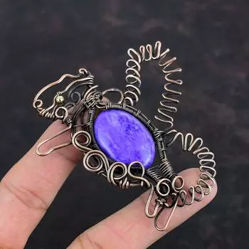 Charoite Pendant Copper Wire Wrapped Pendant Gemstone Rabbit Jewelry Handmade Birthstone Pendant Copper Wire Wrap Jewelry Anniversary Gifts