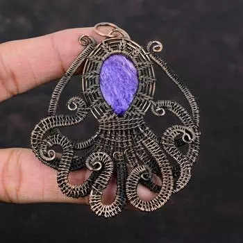 Charoite Pendant Copper Wire Wrapped Pendant Handmade Pendant Copper Jewelry Octopus Pendant Wire Wrap Jewelry Gemstone Pendant Wedding Gift