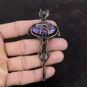 Charoite Pendant Copper Wire Wrapped Pendant Handmade Amazing Pendant Gemstone Jewelry For Gift Antique Copper Jewelry Wire Wrapping Pendant