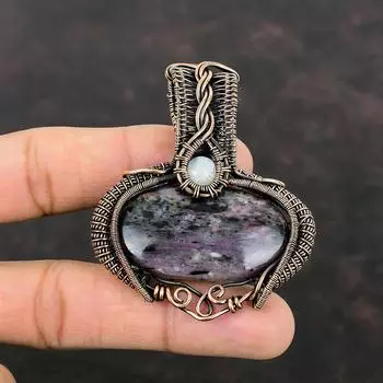 Подвеска из чароита, медная проволочная обертка, натуральный драгоценный камень, подвеска ручной работы, радужный лунный камень, медная подвеска, свадебный подарок