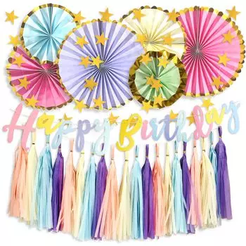 CHASE Partylife Набор украшений на день рождения Украшение на стену Бумажный веер Гирлянда Украшение на вечеринку Бумажная кисточка Баннер на день рождения Юбилей Дети