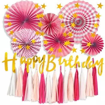 CHASE Partylife Набор украшений на день рождения Украшение на стену Бумажный веер Гирлянда Украшение на вечеринку Бумажная кисточка Баннер на день рождения Юбилей Дети