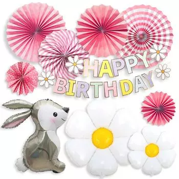 CHASE Partylife Украшение на день рождения Воздушный шар на день рождения Воздушный шар с изображением животных Кролик Цветок ромашки Цветок Празднование Естественный стиль Юбилей Дети