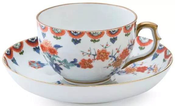 Чаша для чая Arita Ware Shobido Main Store с цветным узором в виде сливы и хризантемы S-3096 белый
