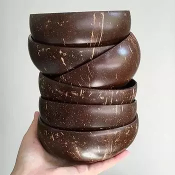 Чаша для фруктового салата и риса, креативная миска из скорлупы кокоса, кухонная посуда, 12-15 см, деревянная миска ручной работы из натурального кокоса и набор ложек