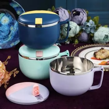 Чаша для лапши 900 мл/1200 мл с крышкой, противоожоговая ручка, сливное отверстие, японский стиль, миска для рамэна с двойными стенками, кухня C