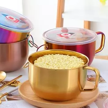 Чаша для лапши быстрого приготовления, термостойкая, нескользящая, большая емкость, противоожоговая ручка, контейнер для еды с крышкой для дома