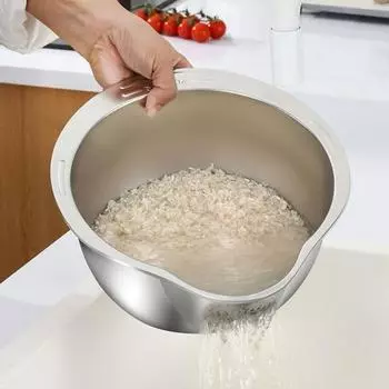 Чаша для мытья риса с ситечком, пищевая корзина для очистки овощей, фруктов, фасоли с отверстиями для тонкого фильтра, универсальный инструмент для кухни серебряный