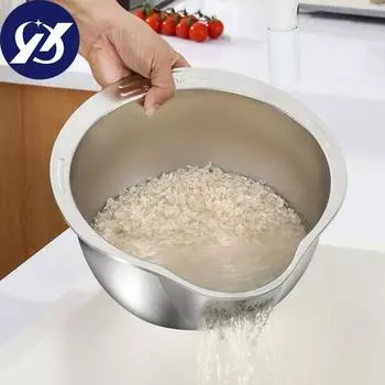 Чаша для мытья риса с ситечком, пищевая корзина для очистки овощей, фруктов, фасоли с отверстиями для тонкого фильтра, универсальный инструмент для кухни серебряный