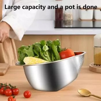 Чаша для мытья риса с ситечком, пищевая корзина для очистки овощей, фруктов, фасоли с отверстиями для тонкого фильтра, универсальный инструмент для кухни серебряный
