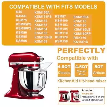 Чаша для смешивания из нержавеющей стали для миксеров KitchenAid Tilt-Head Stand, емкость 4,5–5 кварты, миска из нержавеющей стали для теста для торта серебряный
