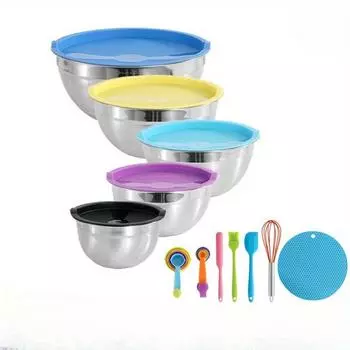 Чаша для смешивания салатов из нержавеющей стали, миски для фруктов и овощей, венчик для яиц, миска для теста, контейнер для еды 1set