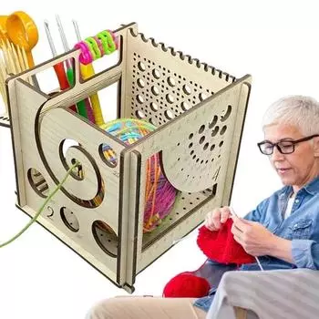 Чаша для вязания крючком Деревянная чаша для дозатора пряжи Универсальная деревянная чаша для пряжи Держатель для вязания крючком и хранения Держатель для вязания рукоделия жёлтый