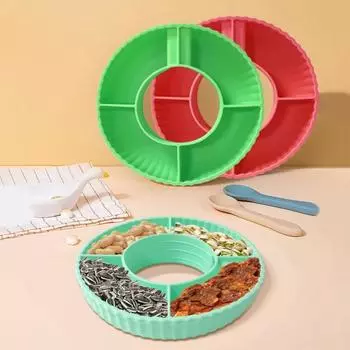Чаша для закусок Силиконовая тарелка для закусок на чашки на 40 унций Многоразовый поднос для закусок Контейнер для закусок с 4 отделениями зелёный