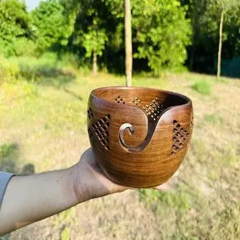 Чаша из деревянной пряжи Чаша из деревянной пряжи ручной работы для вязания и вязания крючком Чаша для вязания Подарок на день бабушки и дедушки