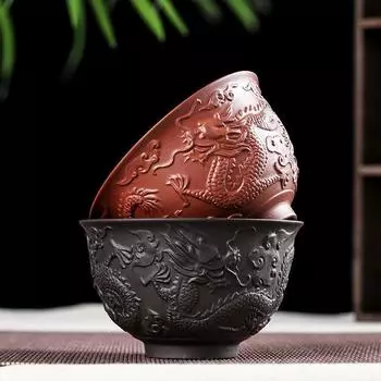 Чаша Zisha, 230 мл, чайный сервиз ручной работы, чайная чаша в китайском стиле, узор дракона, керамический глиняный чайник, подарок на день рождения, украшения красный